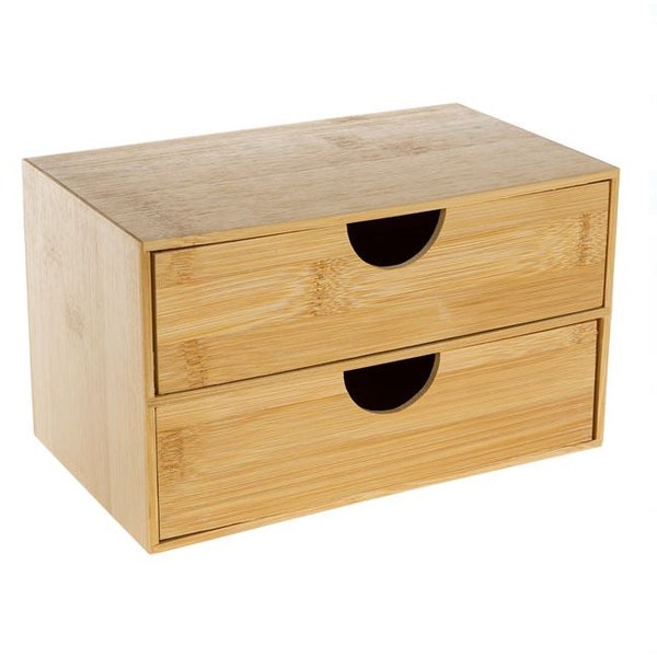 Wooden Chest with 2  Drawers, Small Bamboo Cabinet, Desk Organizer