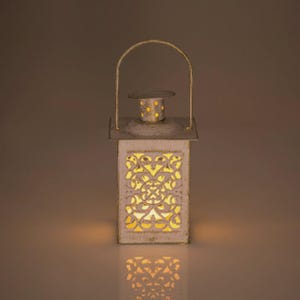 Set of 2 White Gold Metal Lanterns, Wedding Decor, Moroccan Lantern