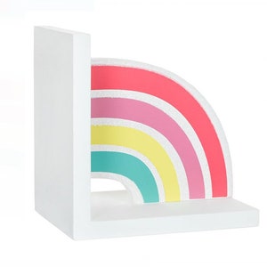 Elegant White Bookend with Rainbow Accent, Unique Gift for Readers, Nursery Decor