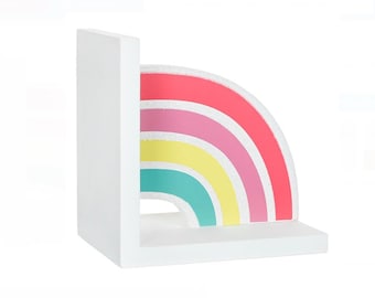 Sujetalibros de madera blanca con arcoíris, decoración para habitación infantil