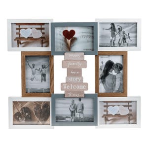 Marco de fotos de madera «Cada familia tiene una historia»: marco de collage de 8 fotos