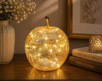 Glass Apple Table Lamp with 15 LEDs, Ambient Table Décor