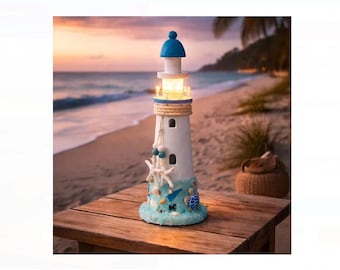 Küstenleuchtturm-Dekor mit LED-Leuchten, nautische Strandhaus-Tischdekoration