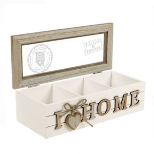 Boîte de rangement en bois « I Love Home » avec fenêtre en verre et 3 compartiments, décoration d'intérieur
