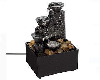 Tabletop LED Zimmerbrunnen mit Stufen und Steinen - Beruhigende Wasserfallfunktion