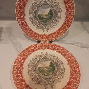 Vintage Copeland Spode Transferware Set of 2 dinner plates 10.5 inches water feature England Printed Backstamp PreOwned Excellent Condition