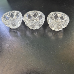 Set of 3 Round Crystal EAPG Open Salt Cellars Diamond Cut