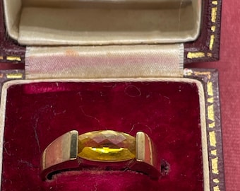 Vintage 1970s Citrine Briolette Ring 9ct Yellow Gold Retro Statement Ring