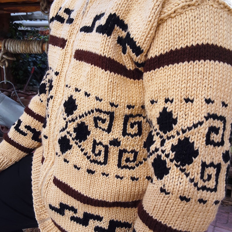 Big Lebowski Cardigan Dude Style Sweater Hand knit Wool Cowichan style men's zipper sweater image 6