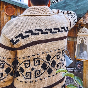 Big Lebowski Cardigan Dude Style Sweater Hand knit Wool Cowichan style men's zipper sweater image 4