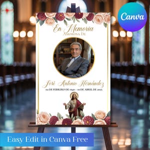 Spanish Funeral Welcome Sign | En Memoria De Funeral Memorial Sign | Editable Memorial Poster| Spanish Funeral Sign | Catholic Funeral