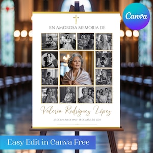 Spanish Funeral Welcome Sign | En Memoria De Funeral Memorial Sign | Editable Memorial Poster| Spanish Funeral Sign | Memorial Poster