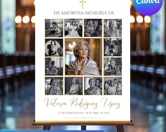 Spanish Funeral Memorial Poster | Editable En Memoria De Sign (Digital Download)