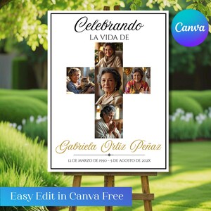 Spanish Catholic Funeral Welcome Sign | Editable Memorial Poster | Celebrando la Vida Template | Canva Digital Download