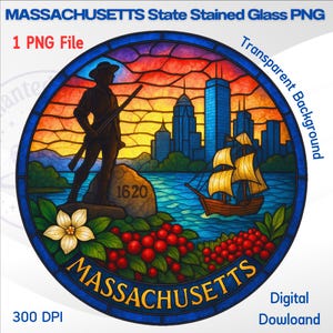 Massachusetts  Stained Glass PNG, Massachusetts Art Print png, USA States Stained Glass png, Sublimation Designs,