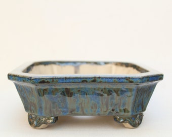 Handmade, glazed, rectangular bonsai pot, also available for cacti and succulents