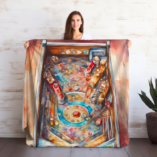 Pinball Machine Plush Blanket, Gift for Game and Retro Arcade Lovers, Colorful Covers and Throws, Weird and Unique Gifts, Kids and Adults