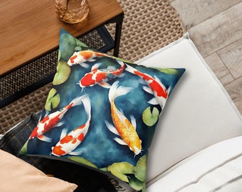 Koi Fish Pillow, 4 Sizes, Fun Koi Pond theme pillow gift for family and friend, Fish Lovers gift, Strange and Weird Decor, Pond Life