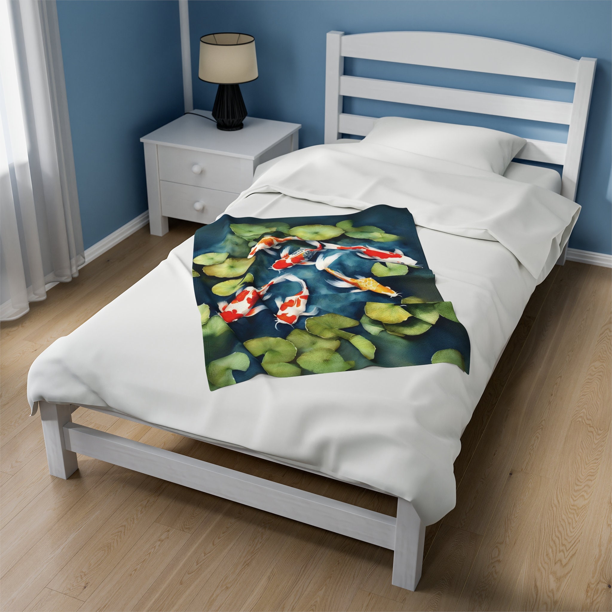 Koi Fish Pattern Print Hooded Blanket