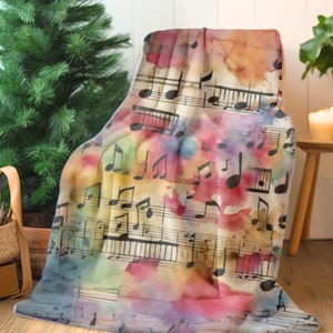 Colorful Sheet Music Plush Blanket, 3 Sizes to choose, Musical themed gift for musician singer or music lover, cozy warm for fall and winter