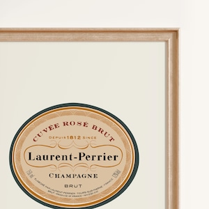 Laurent Perrier Brut champagnelabel afdrukken, barafdrukken, barwagen kunst aan de muur, cheers-afdruk, retro champagneposter, champagne esthetiek