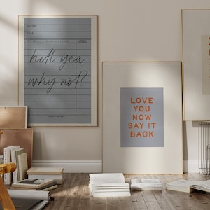 Lot de 2 impressions, Hell Yea Why Not et Love You Now Say it back, oeuvre d'art pour carte de bibliothèque, impression manuscrite rétro, impression téléchargement numérique