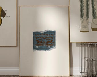 Distressed Levi's Brand Patch Illustration, Eclectic Southwestern, Cowboy Core Home Aesthetic, Vintage Western Decor Digital Download Print