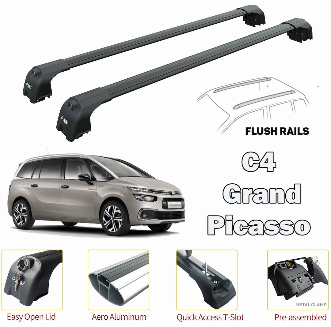 For Citroen C4 Grand Picasso 2013 up Roof Rack System Aluminium Cross Bar Metal Bracket Lockable Black Etsy