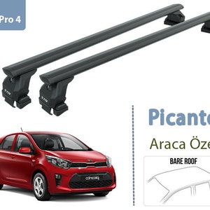 Kia Picanto Roof Bars: Lockable Aluminium, Standard Roof - Toros Pro 4 Black