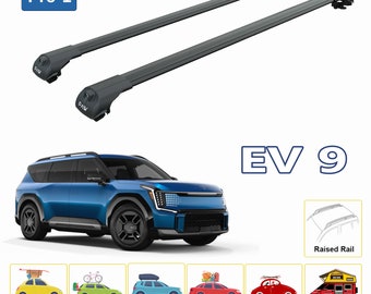 For Kia EV9 Roof Rack Cross Bars Metal Bracket Raised Rail Alu Black 2023-Up