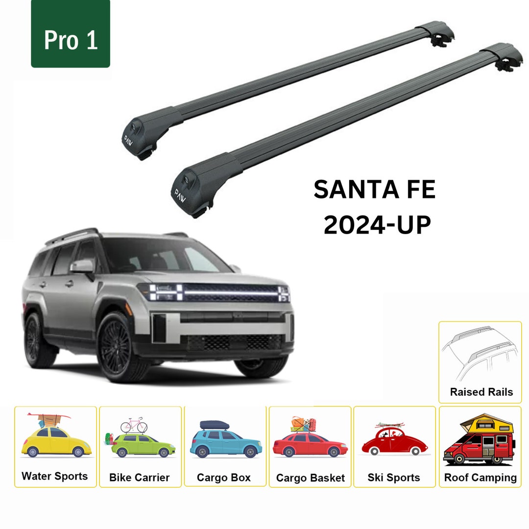 thumbnail image 2 of Auto Paw Roof Rack Cross Bars For Hyundai Santa Fe 2024 And Up – Raised Rail, Aluminum Black 2 of 6