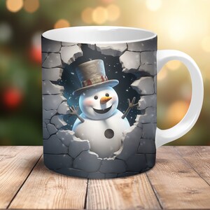 3D Snowman In A Hole Mug Wrap, 11oz & 15oz Mug Template, Snowman Mug Sublimation Design, Mug Wrap Template PNG, Instant Digital Download