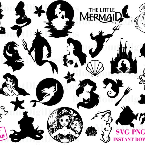 Bundle of SVGs, PNGs, JPGs, Digital Downloads, Little Mermaid svgs, Ariel svgs, Arial Svg, Little Mermaid Pngs and Svg