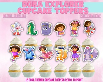 Décorations de cupcake Dora, décorations de gâteau pour pré-ados, accessoires de fête Dora, accessoires Dora, accessoires de fête de pré-ados, imprimés cupcake Dora, documents imprimables Dora