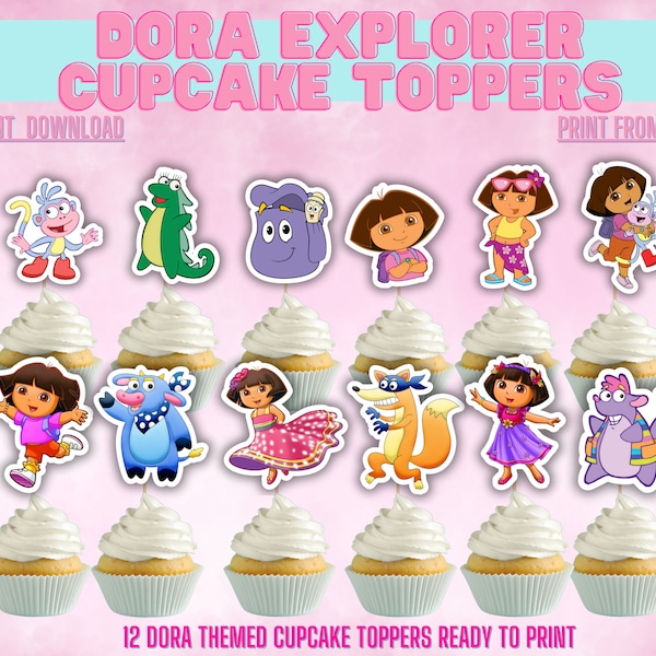 Dora Cupcake Toppers, Cake Toppers for Tweens, Dora Party Props, Dora Props, Tween Party Props, Dora cupcake prints, Dora Printables