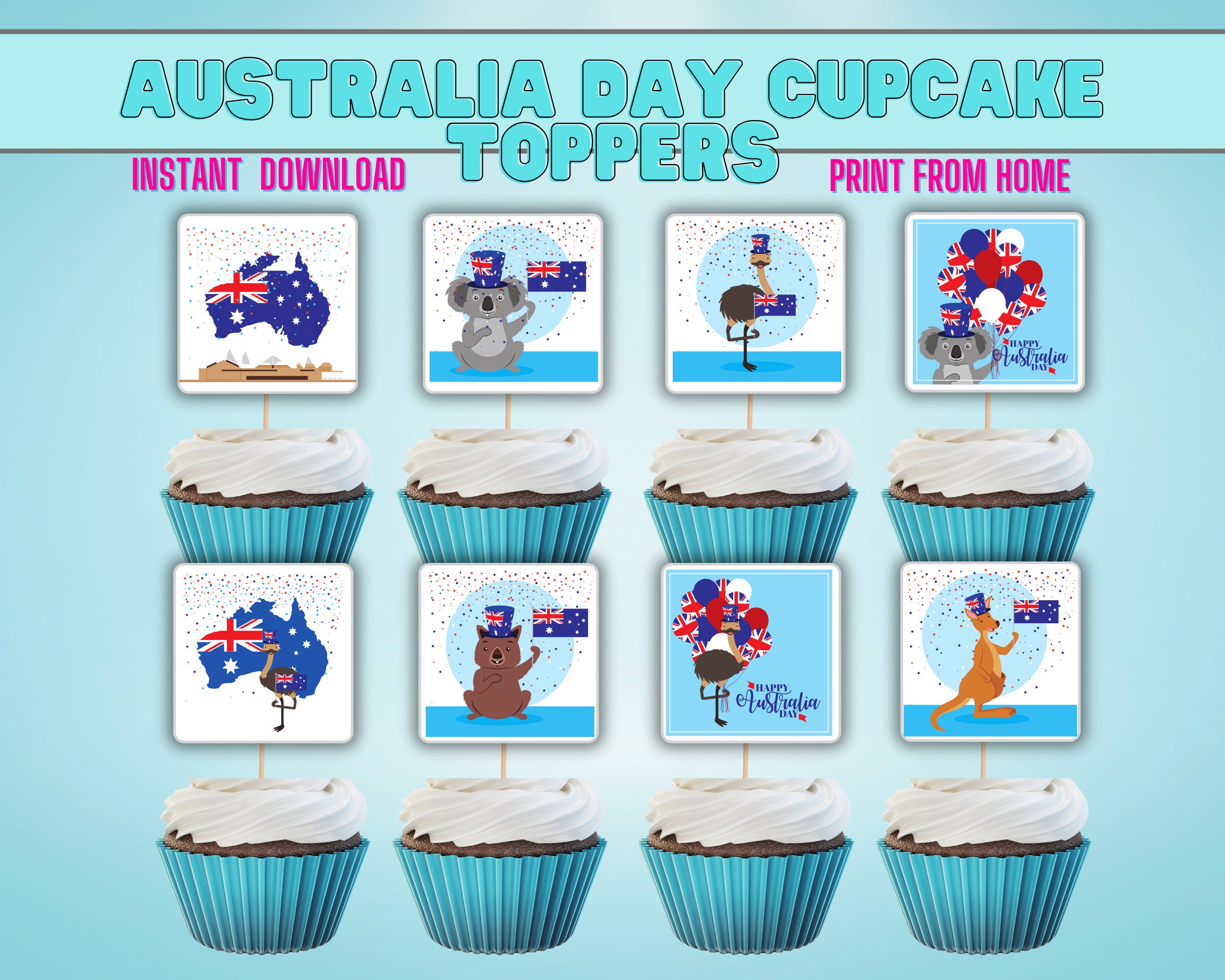 Australia Day Cupcake Toppers, Aus Day Cake Toppers, Australia, Cupcake