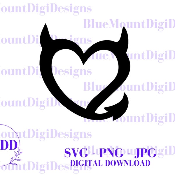 Devil Heart SVG, JPG, PNG, Instant Download, Love hearts, Devil Heart, Love heart devil svg