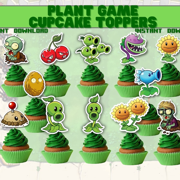 Plant en Zombie Gamers Cupcake Toppers, Gaming, Blokken Spel Cake Toppers, Zombie Gaming partij rekwisieten, Kids Gaming party, Plant Game, Zombie