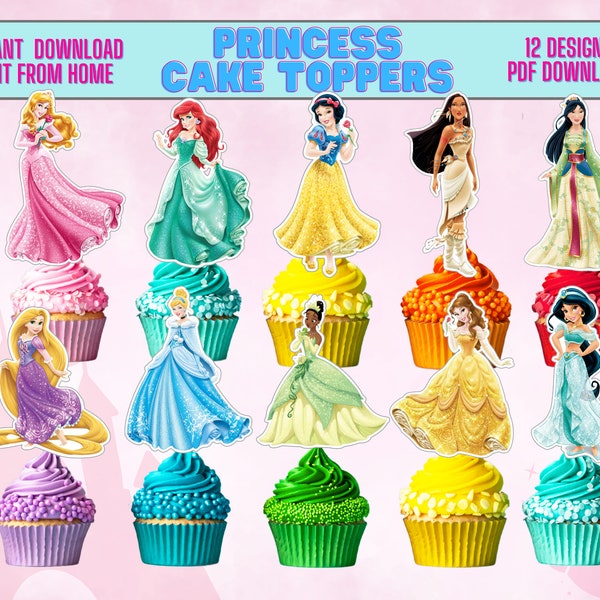 Prinses partij Cupcake Toppers, prinses afdrukbare taart Toppers, Kids Cupcake Toppers, Party Decorations, Childrens Party Printables