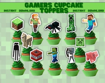 Gamers Cupcake Toppers, Gaming, Blocks Game Cake Toppers, Gaming party props, Kids Gaming party, Mine Games, Miners Games,