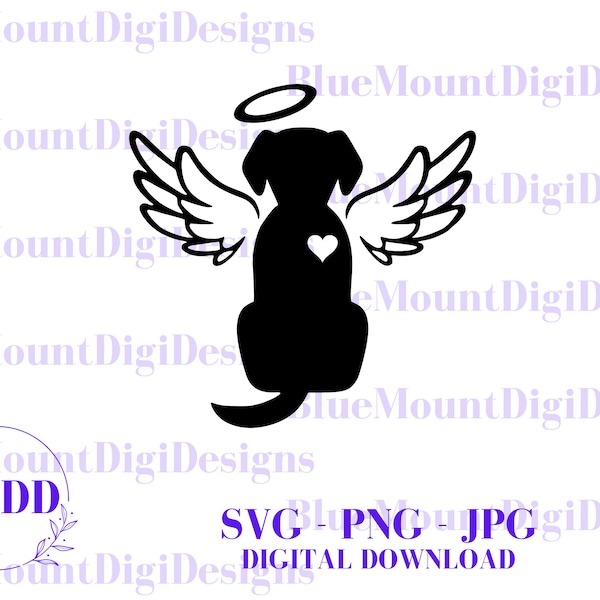 Angel Dog SVG + PNG - Cricut, Cameo, Cut files, Memorial Dog svg, Angel Dog svg, In Memory Dogs, Rainbow Bridge Svg,