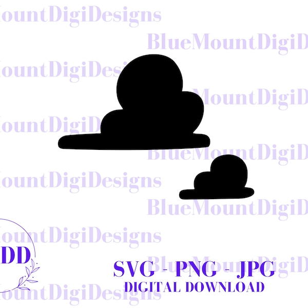 Cartoon Clouds -Toy Clouds svg, Pair of Clouds SVG, JPG, PNG, Digital Download, Cloud svg, Clouds, Andys Clouds, Stencil for Clouds