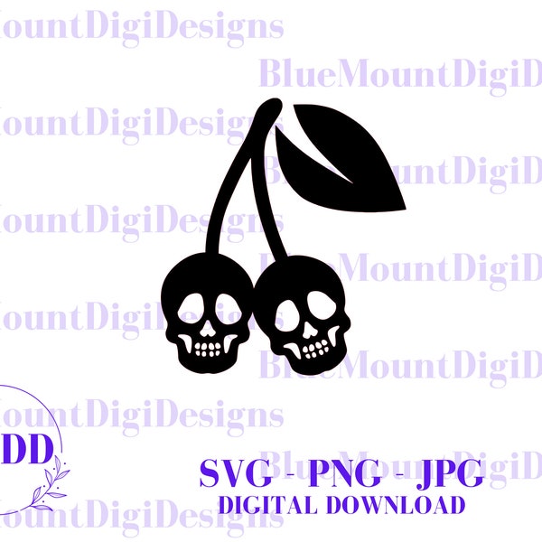 Cherry Skulls SVG PNG JPG, Cherry Skull, Pair of Skulls svg, Cute Skulls Svg, Girly Skulls, Skull, Bones, Skeleton,