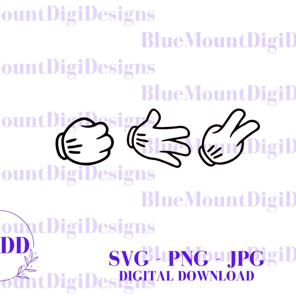 Rock Papers Scissors SVG, JPG, PNG, Maus Hands Rock, Maus svg, Handgeste svg, Rock Papers Scissors spiel,