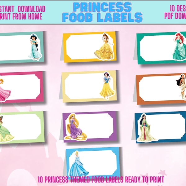 Princesses Food Tent Labels, Food Cards for Tweens, princess party, Princess Name Cards, Tween Party Props, Princess Party Printables