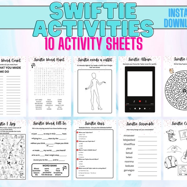 Swiftie Activities, Swift Party Games, Taylor Party Game Bundle, T Swift Party, Teen Party Games, Swift Activity Sheets, Bundle, Party Ideas