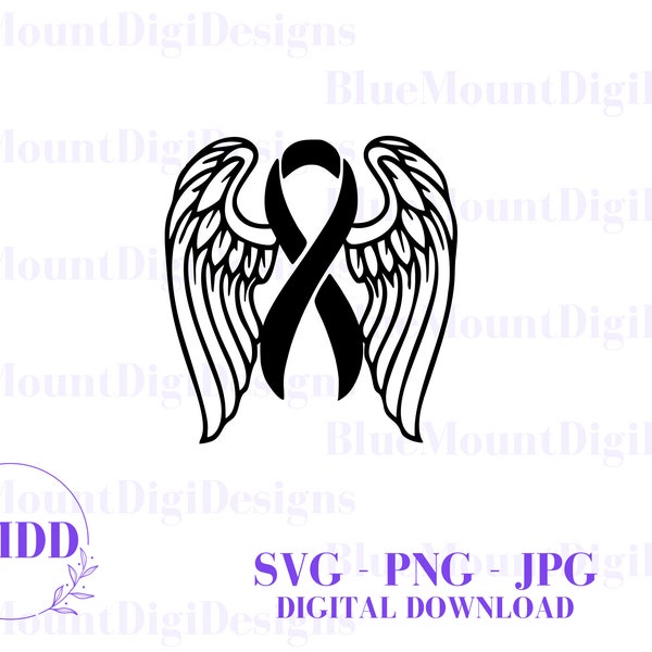 Angel Wings with Ribbon SVG, JPG, PNG, Digital Download, Memorial, Awareness, Angel Wings, Cancer awareness, In Memory svg, Cancer svg,
