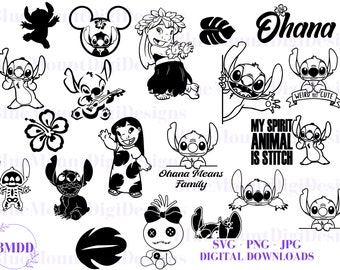 Lot de fichiers SVG, PNG, JPG, téléchargements numériques, Lilo, Stitch, Ohana, PNG et Svg