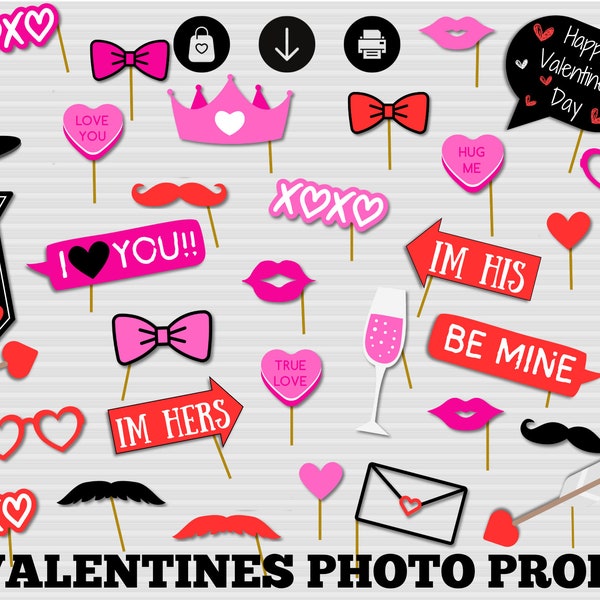 Valentines Photo Props - Printables - Valentines Day Photo Props, Valentines Photobooth Props, Valentines Props, February 14th, Love Props