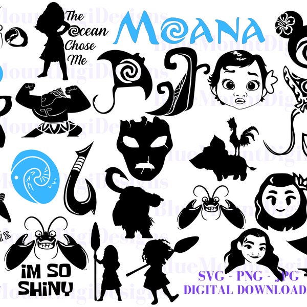 Bundle of SVGs, PNGs, JPGs, Digital Downloads, Moana svgs, Maui svgs, Moana, Island Princess, Hei Hei svg, Mohana svgs,